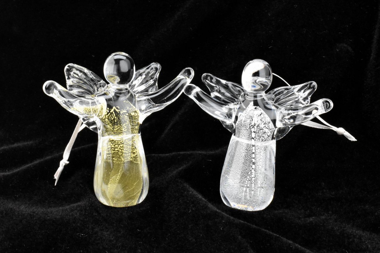 Art Glass Angel Tree Decorations in Gold and silver leaf