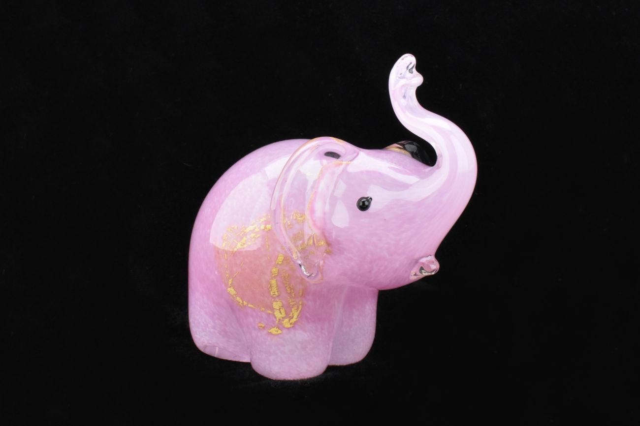 Art Glass Pink with Gold Elephant