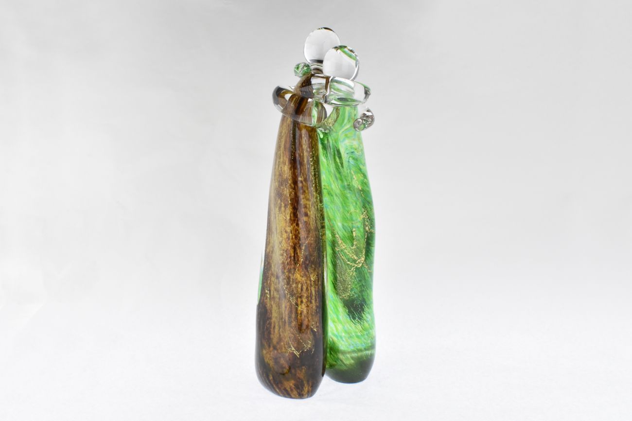 Art Glass Embracing Couple in Woodland Colours - Tall