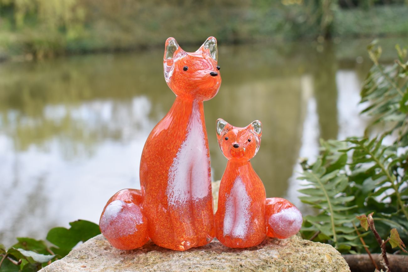 Art Glass Fox and cub