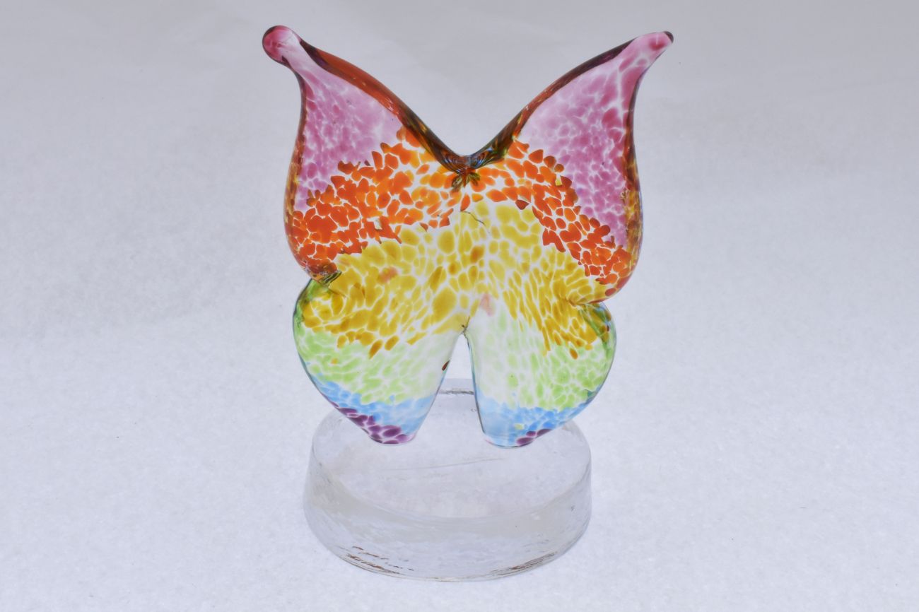 Art Glass Rainbow Butterfly on oval base