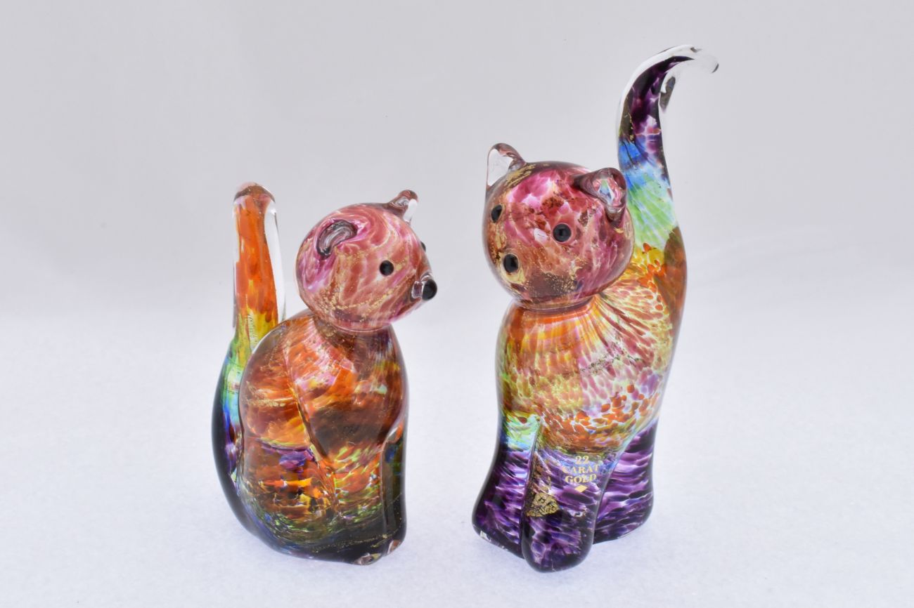 Art Glass Rainbow Cat with Gold Leaf
