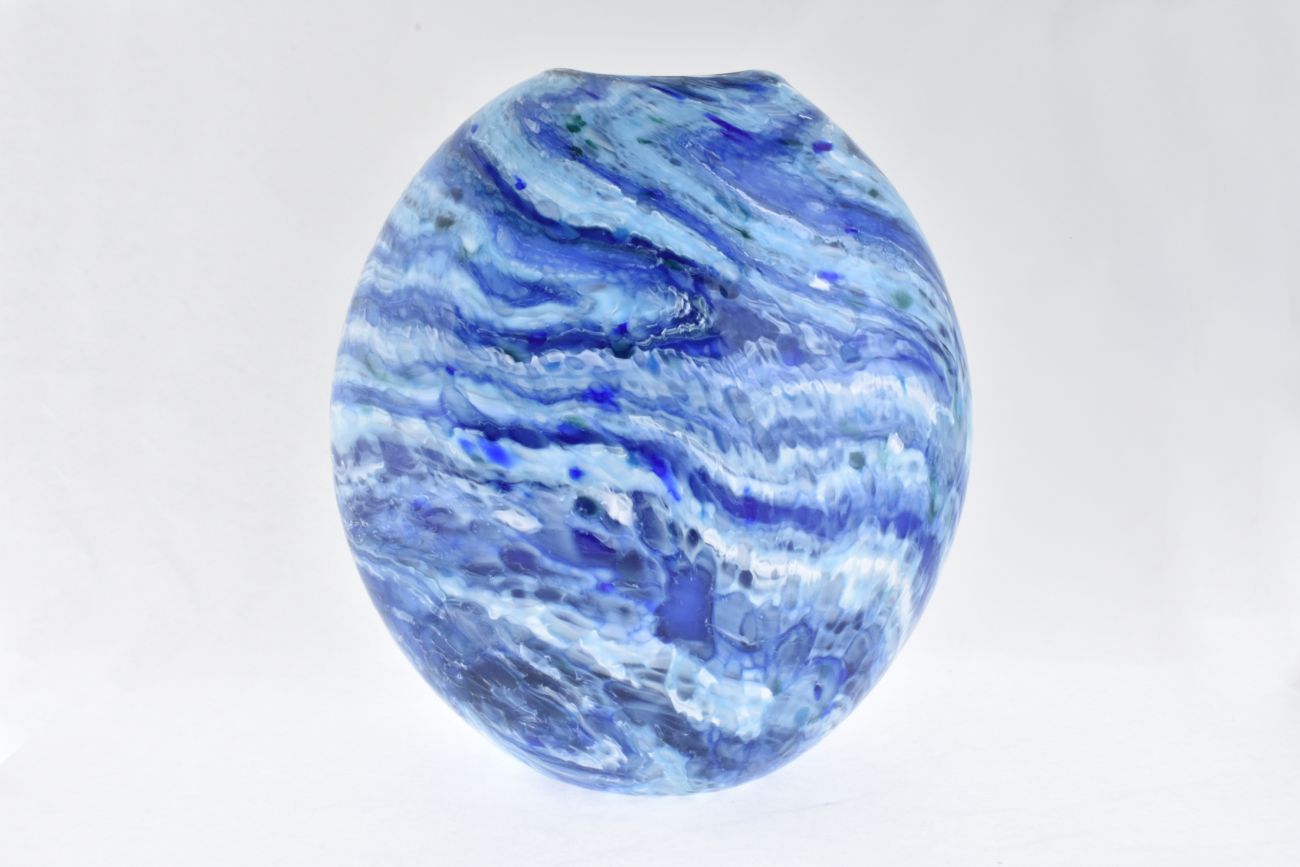 Art Glass Oval Ocean Vase in Blues