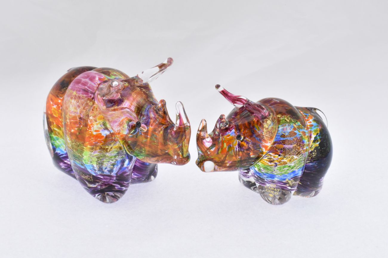 Art Glass Rhino in Rainbow Colours