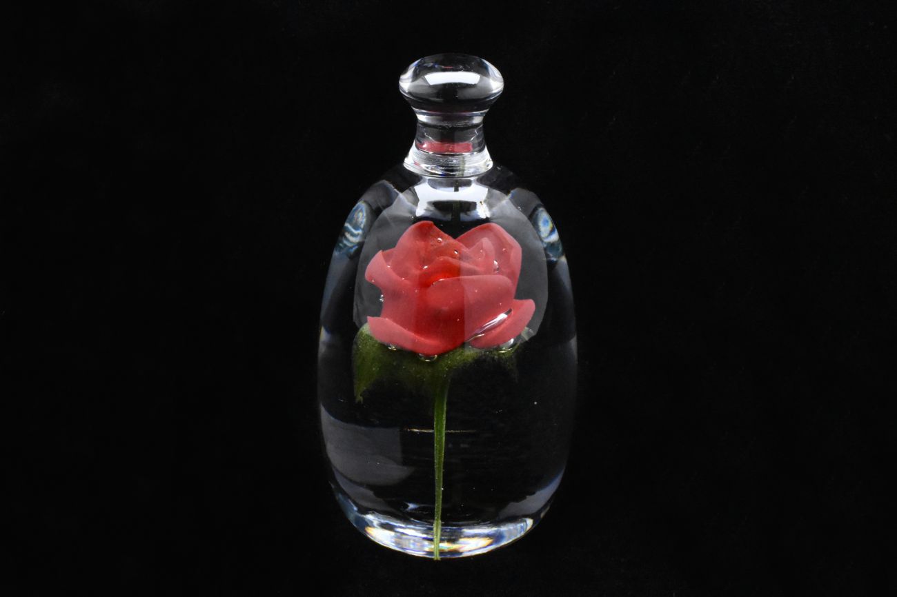 Art Glass Red Rose in a Bell Jar