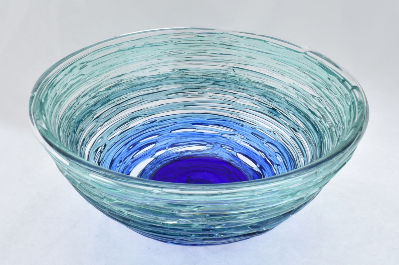 Art Glass Strap Bowl -Wide in Ocean Colours