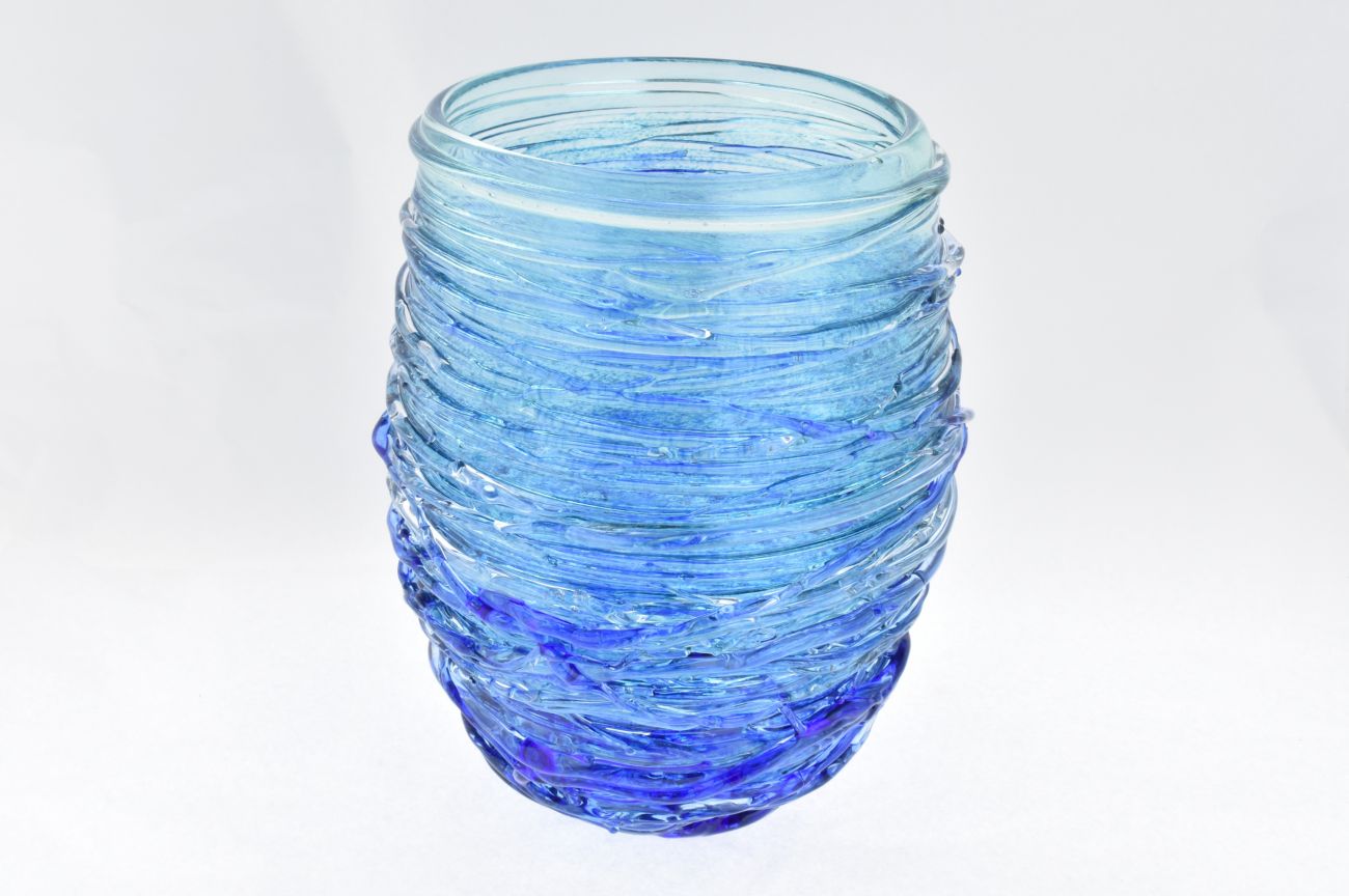 Art Glass Strapped Vase in Blues