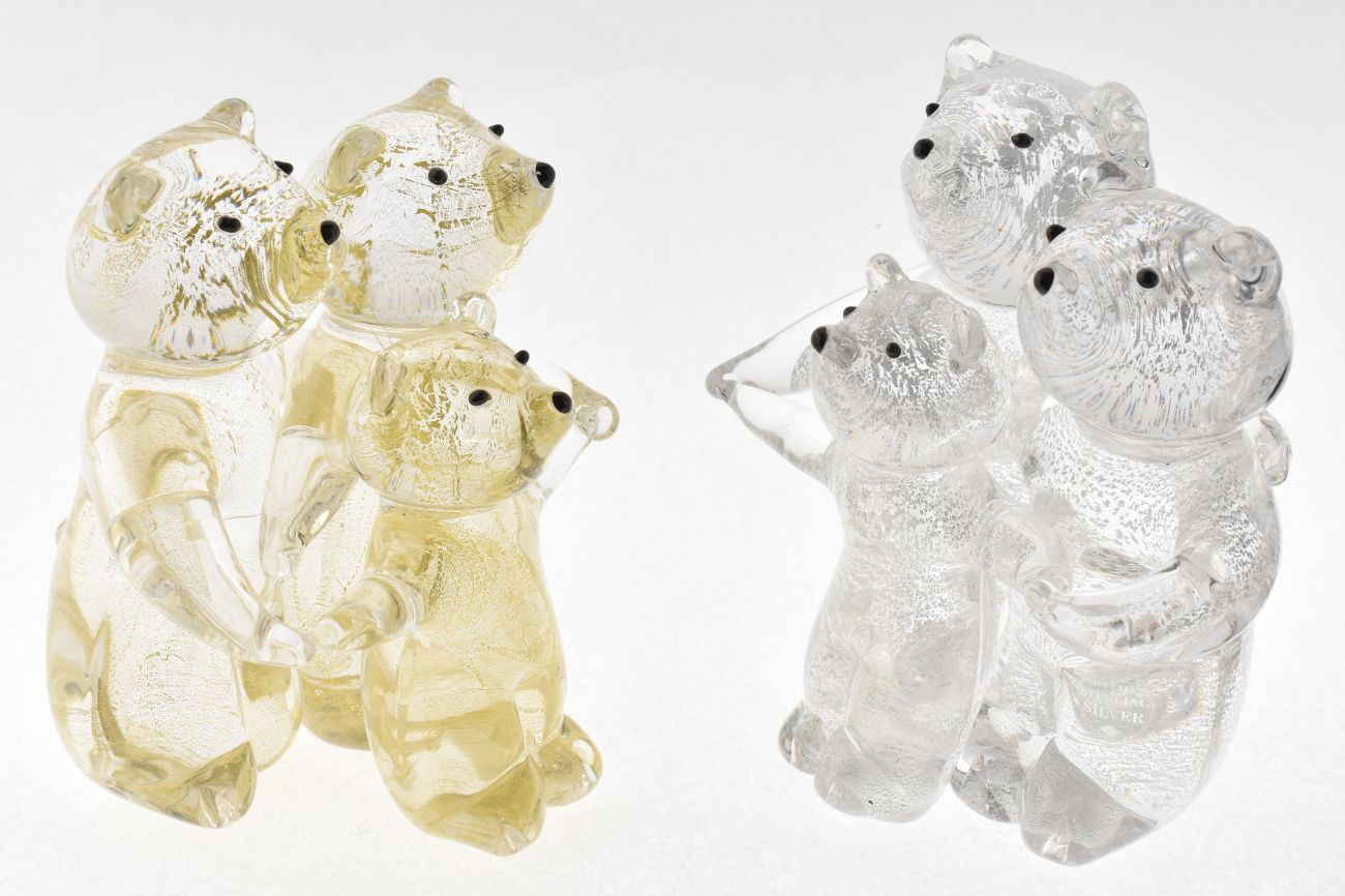 Art Glass Bear family in silver or gold