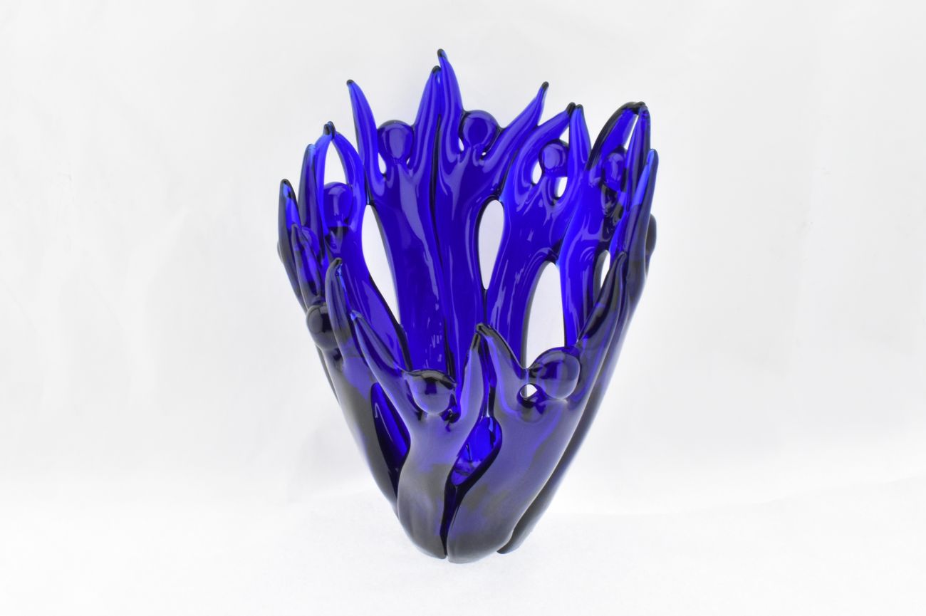 Art Glass Blue Figure Circle