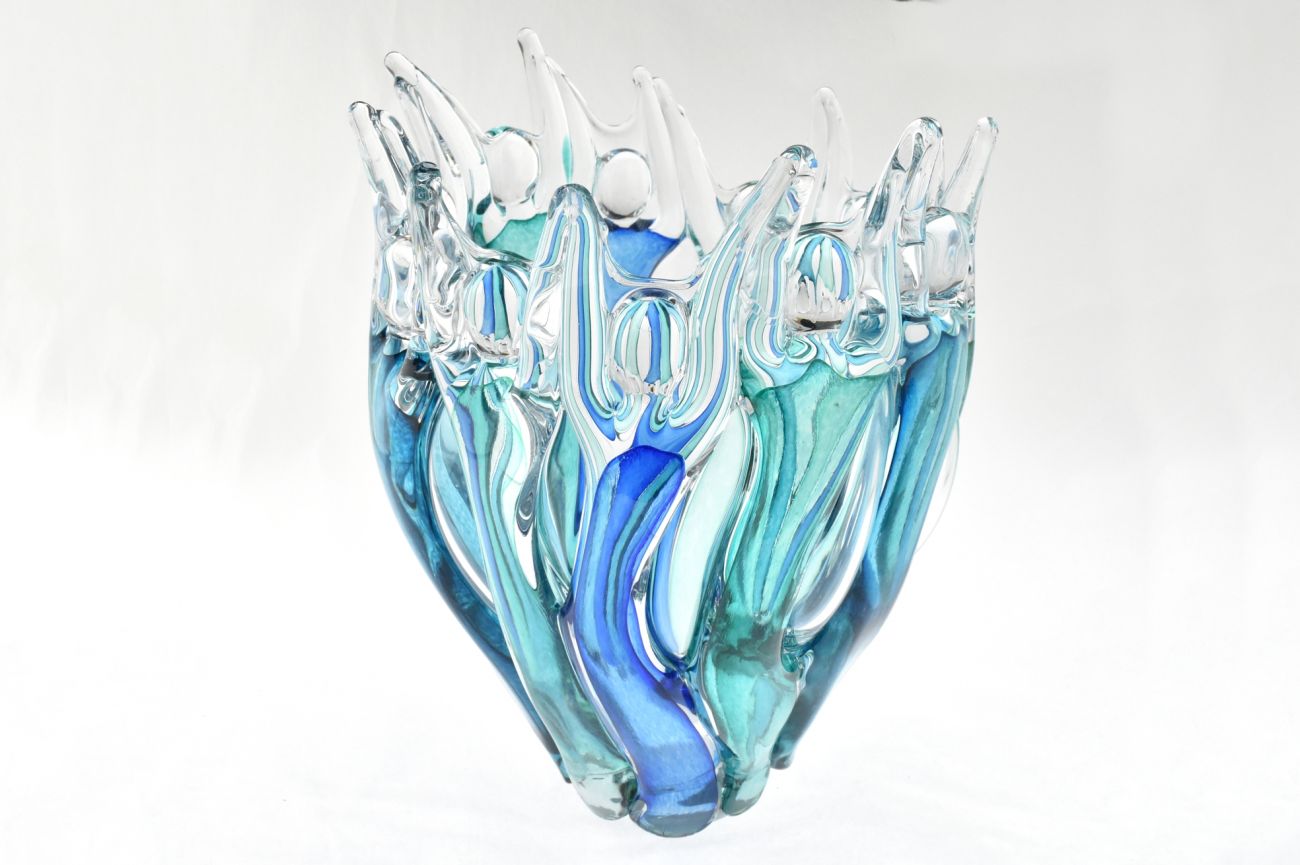 Art Glass Figure Vase in Blues