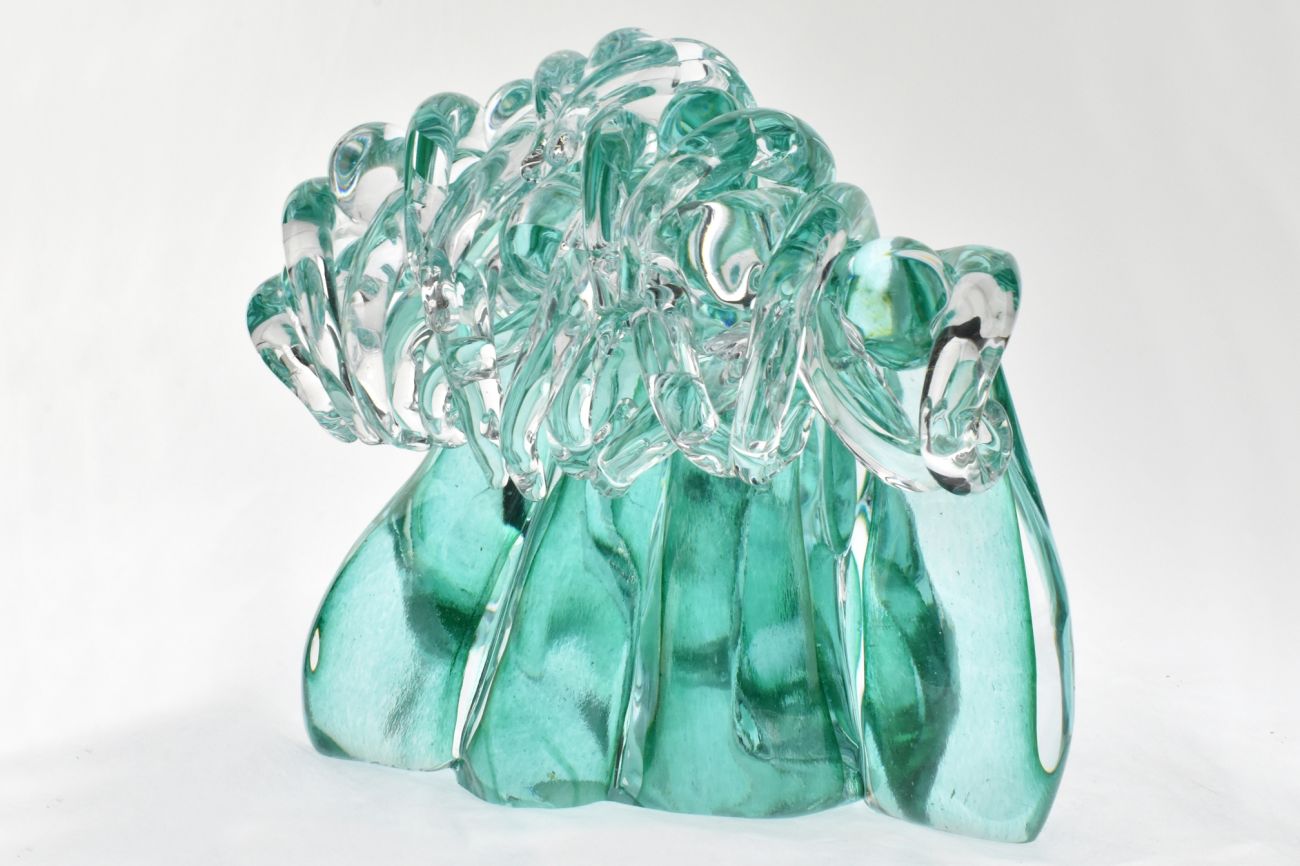 Art Glass Figurative wave in emerald green