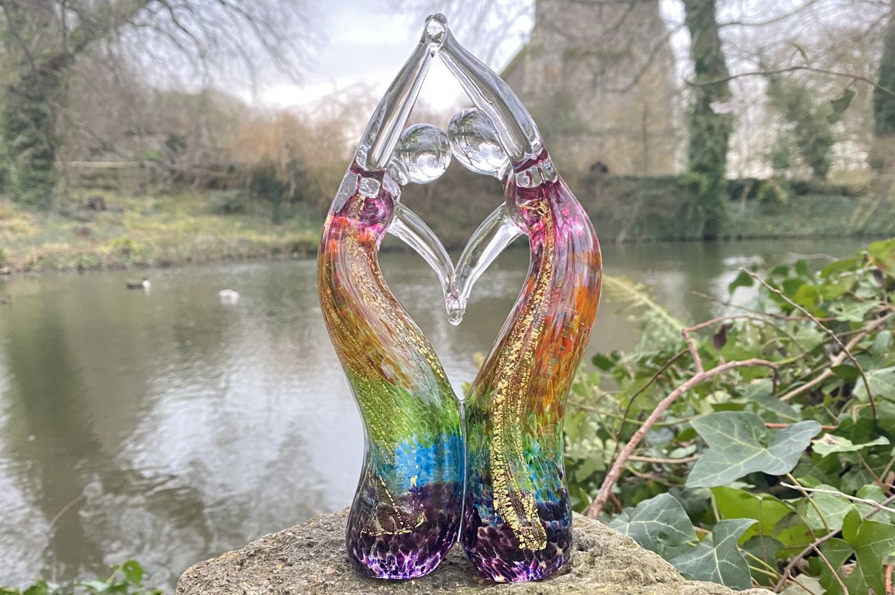 Art Glass Rainbow Love Heart Couple