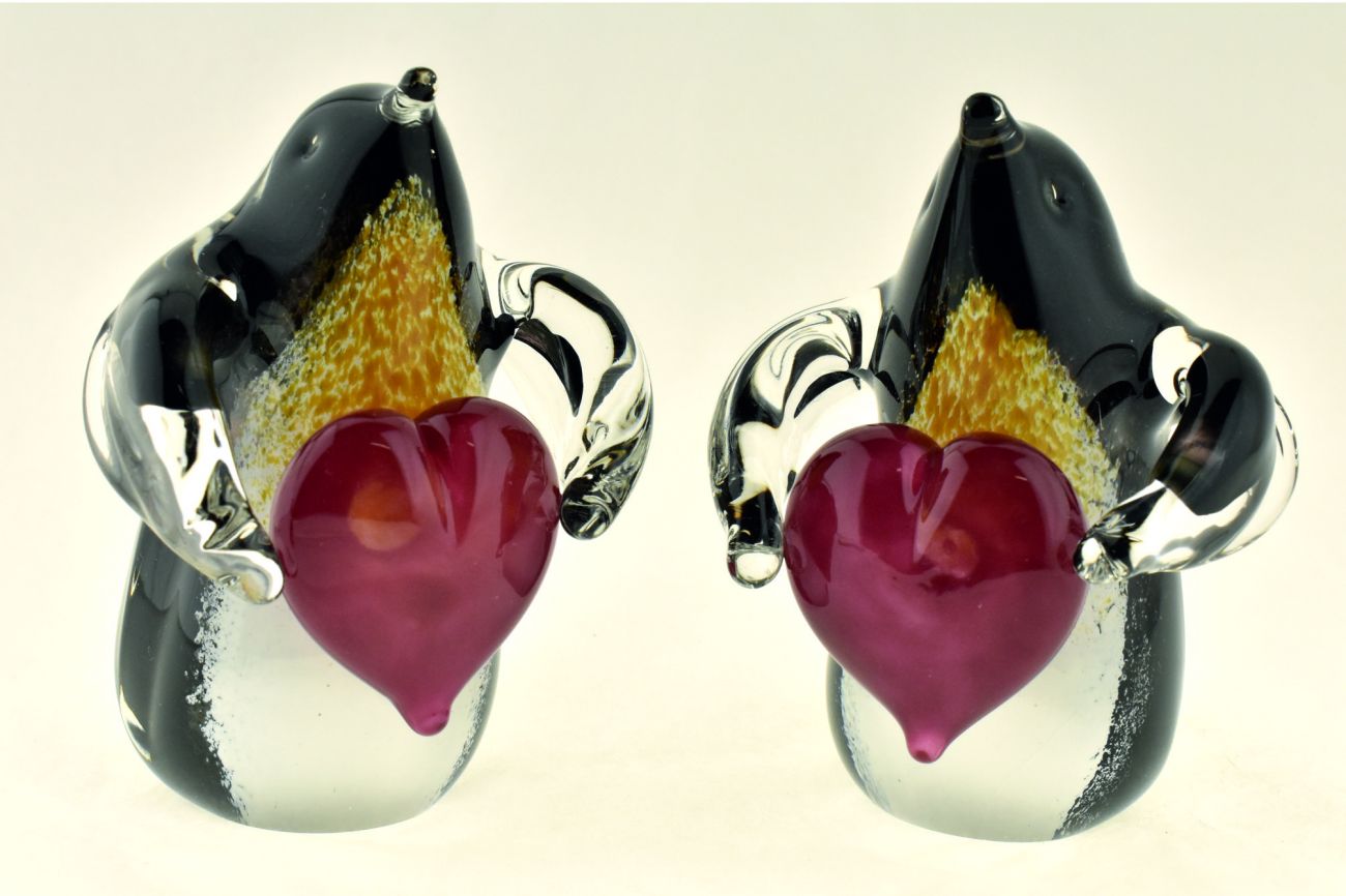 Art Glass Penguin with heart