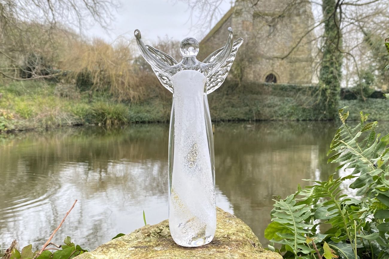 Remembrance Glass Tall Angel with Encased Ashes