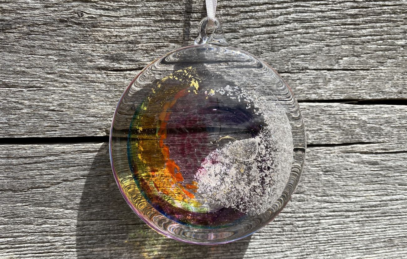 Remembrance Glass Sun Disk with Encased Ashes and Ribbon