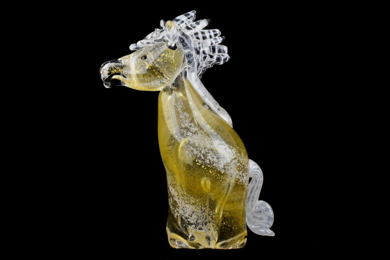 Remembrance Glass Golden Horse with Ashes