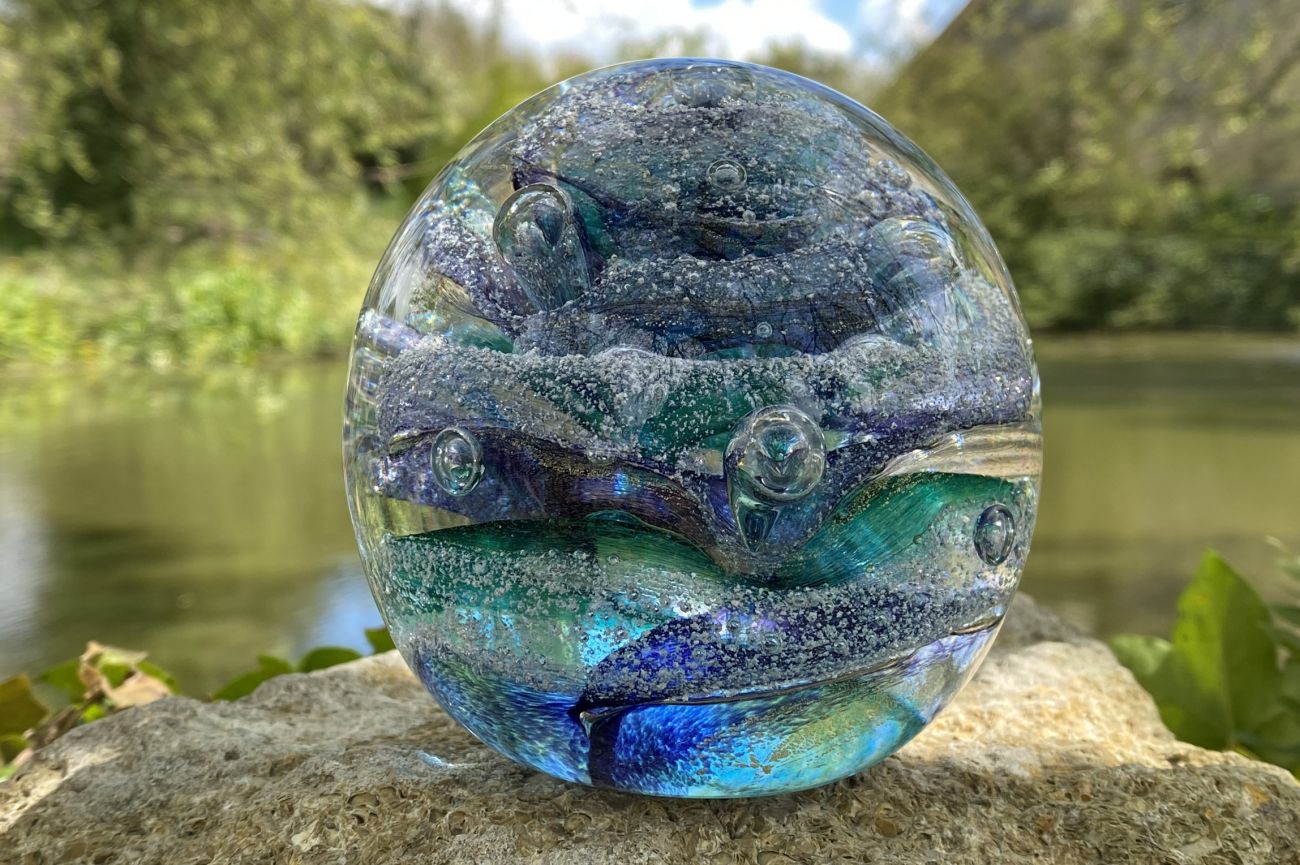 Remembrance Glass Ocean Sphere with Ashes