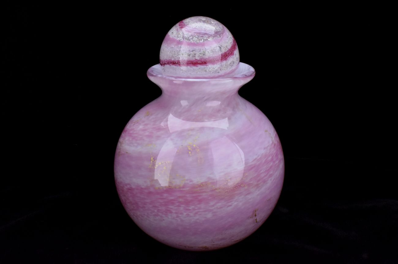 Remembrance Glass Urn with Encased Ashes Stopper in Soft Pinks