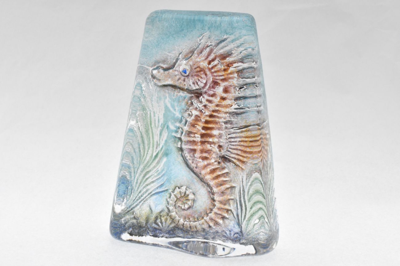 Art Glass Seahorse Plaque