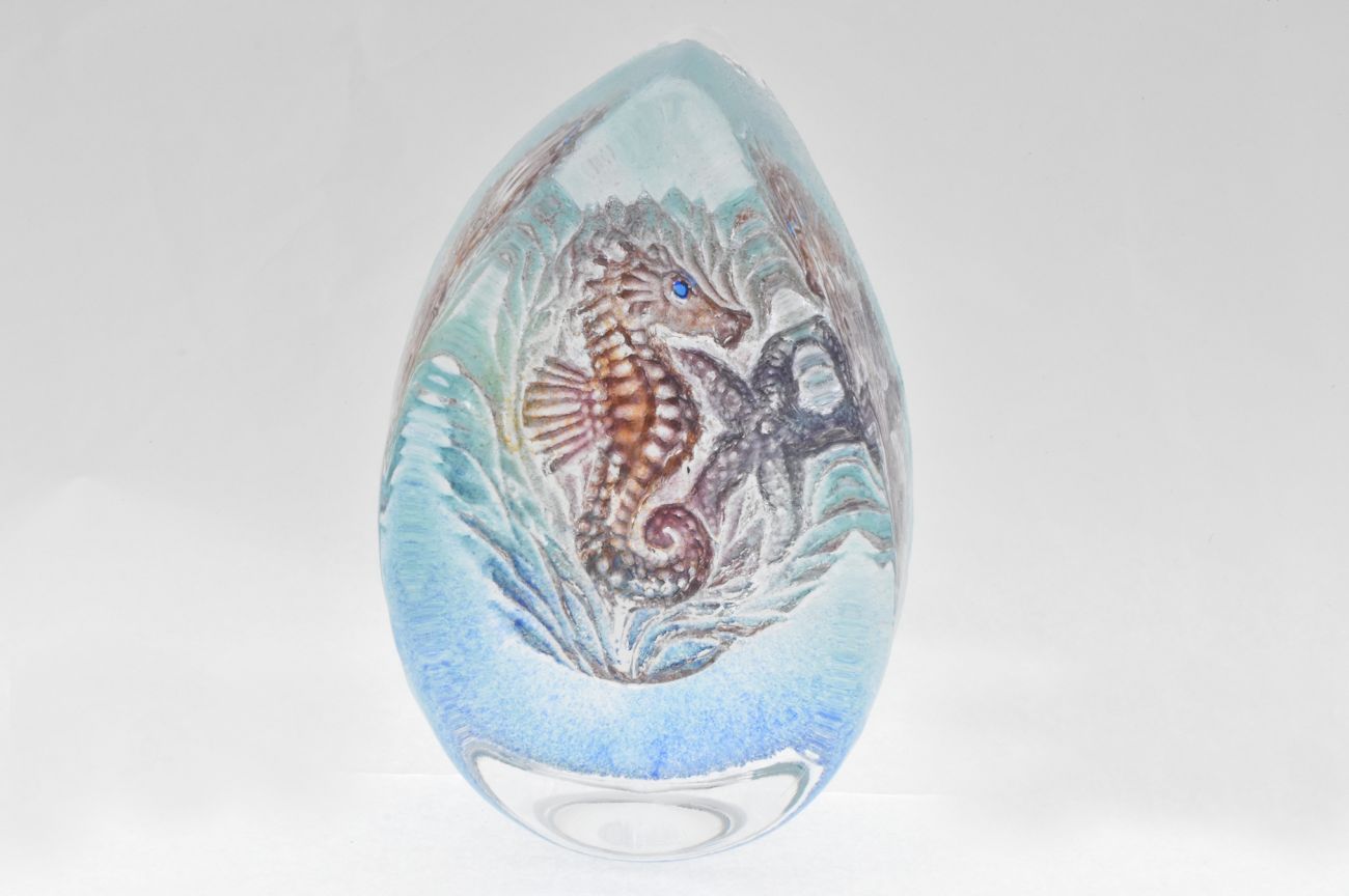Art Glass Seahorse Teardrop Plaque