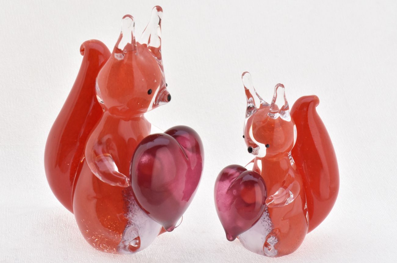 Art Glass Red squirrel with heart